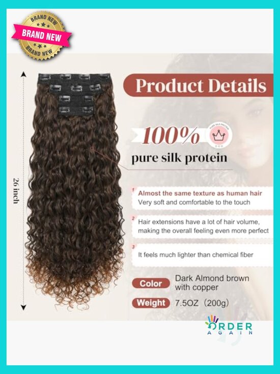 Clip in Hair Extensions 26 Inch Long Protein Silk Curly Hairpieces for Women main image 5